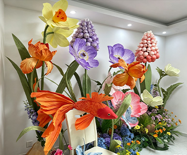Large Mixed Paper Flower Butterfly Display Applicable for Store Window Decoration