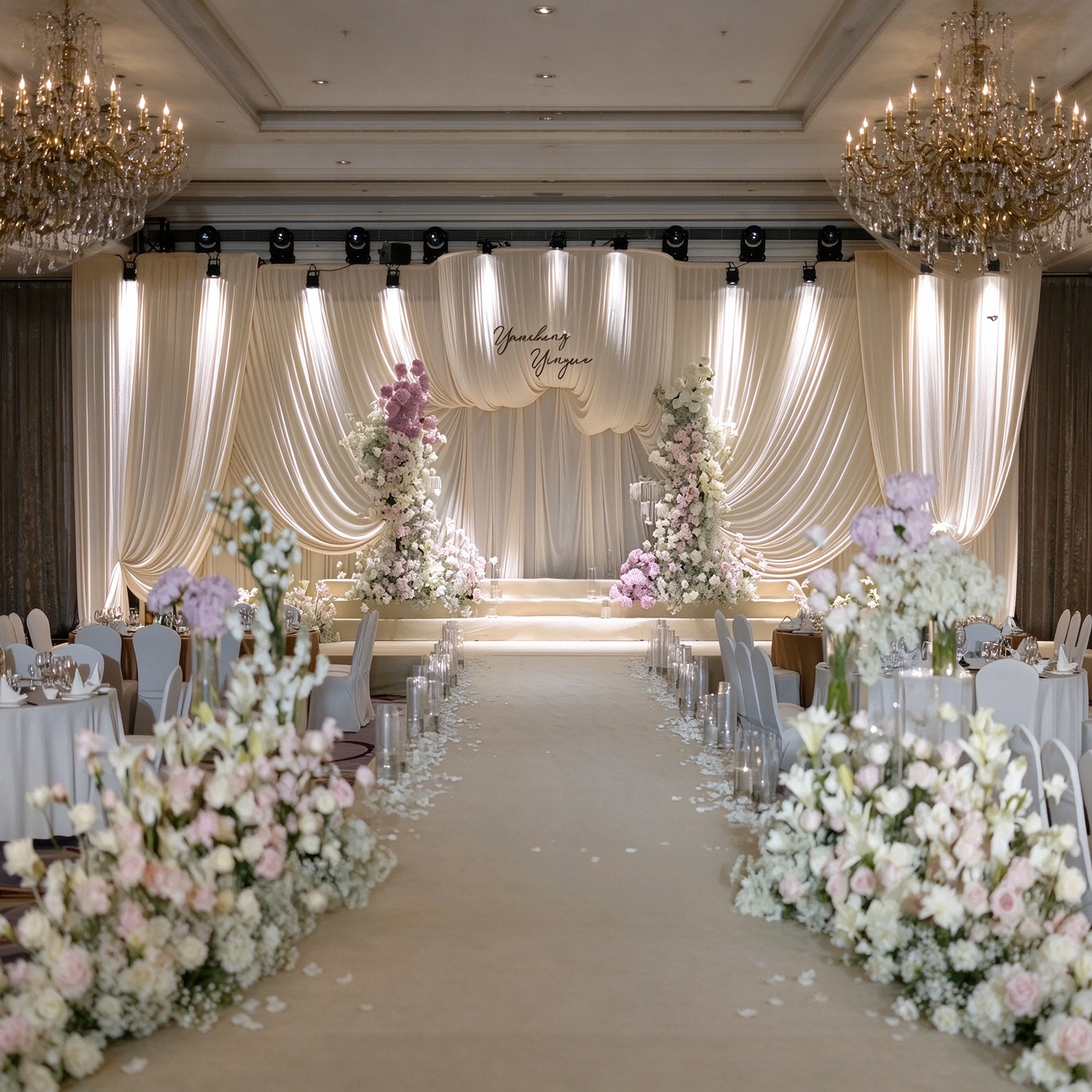 Champagne Korean pleated background | Artificial floral arrangement set