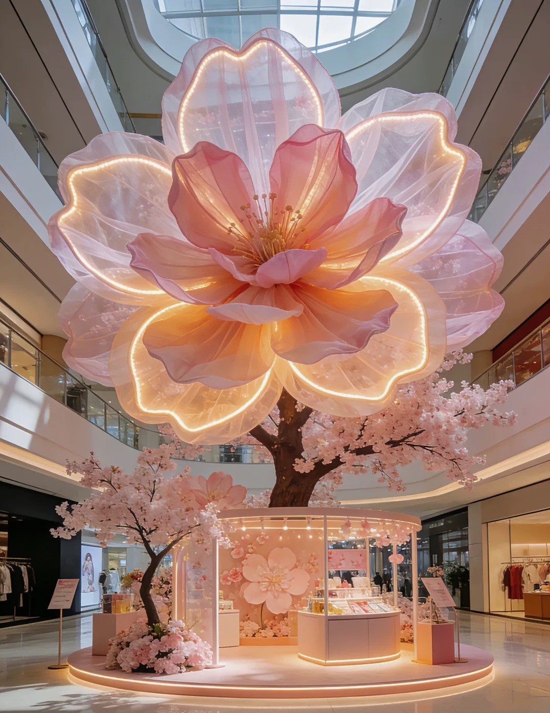 Glowing Cherry Blossom Decorative Installation for Shopping Mall Atrium